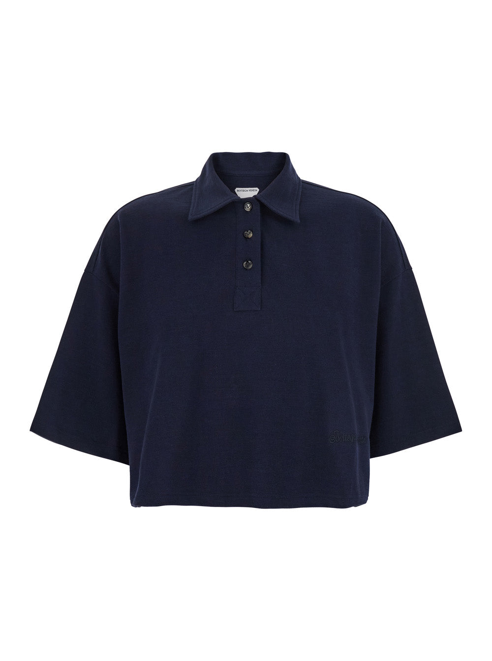 Bottega Veneta Women Blue Cropped Polo Shirt With Embroidered Logo In Cotton Piquet Woman
