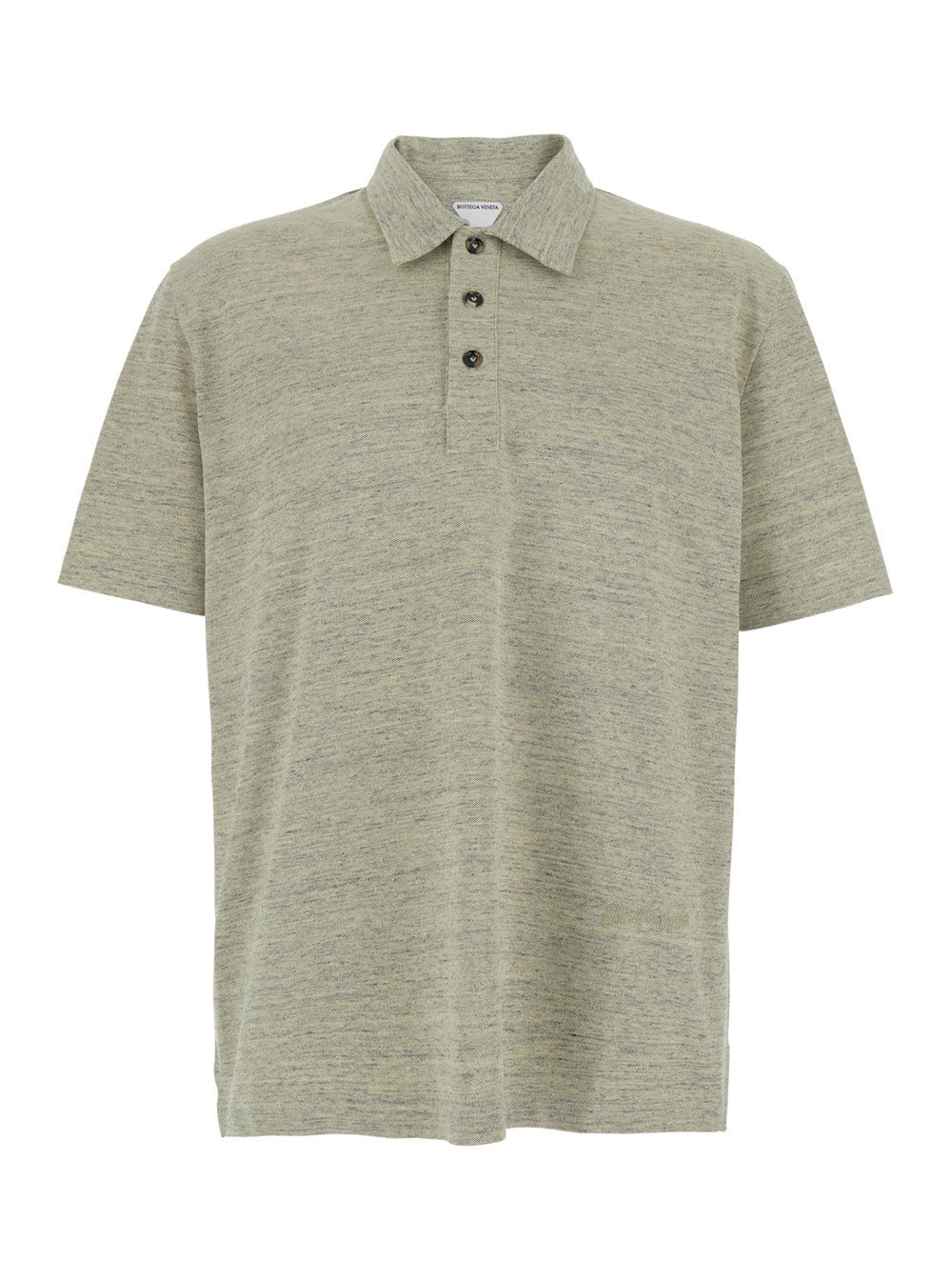 Bottega Veneta Men Green Polo Shirt With Embroidered Logo In Cotton Piquet Woman