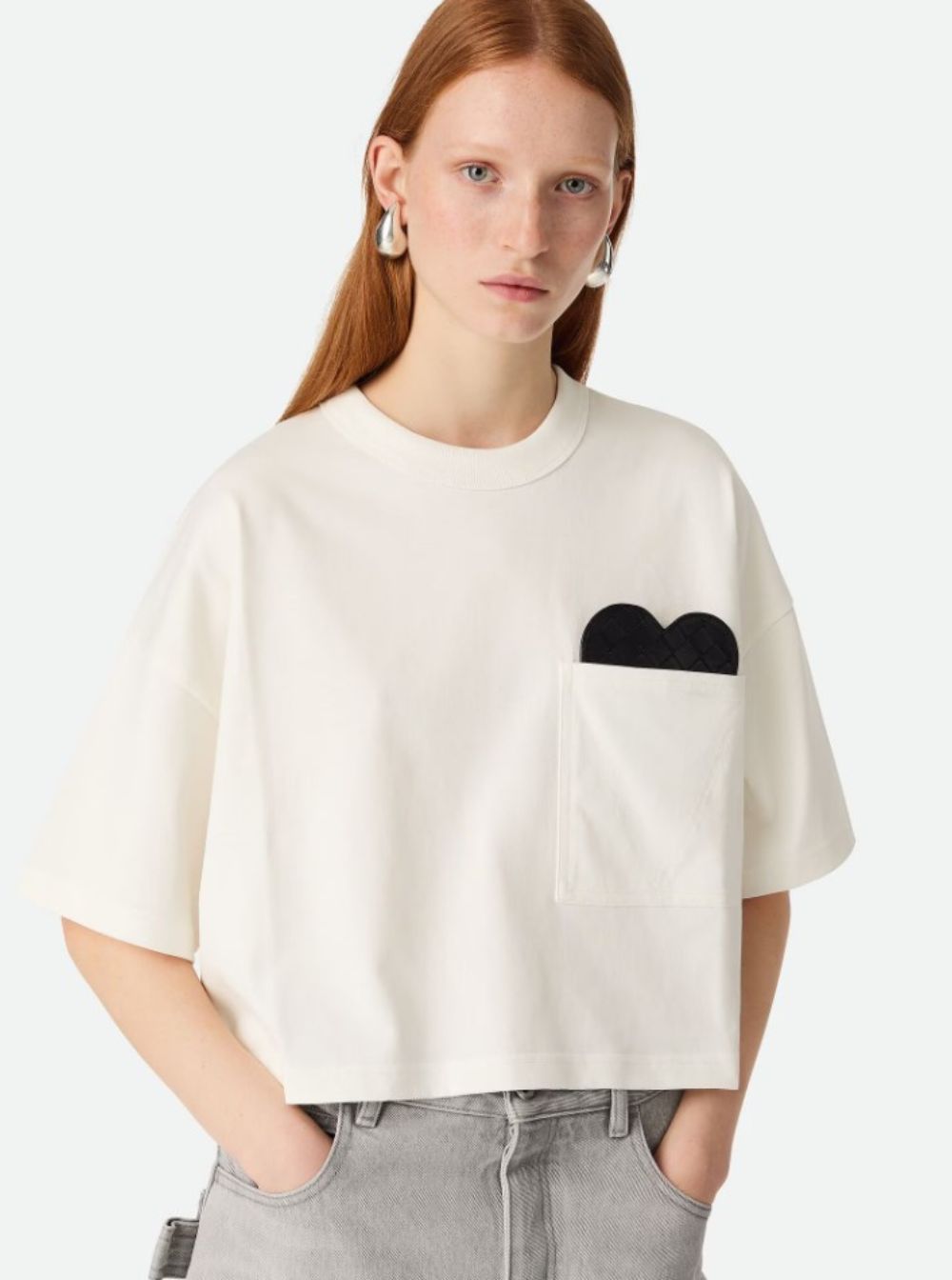 Bottega Veneta Women White Cropped T-Shirt With Heart Detail On The Pocket In Cotton Woman