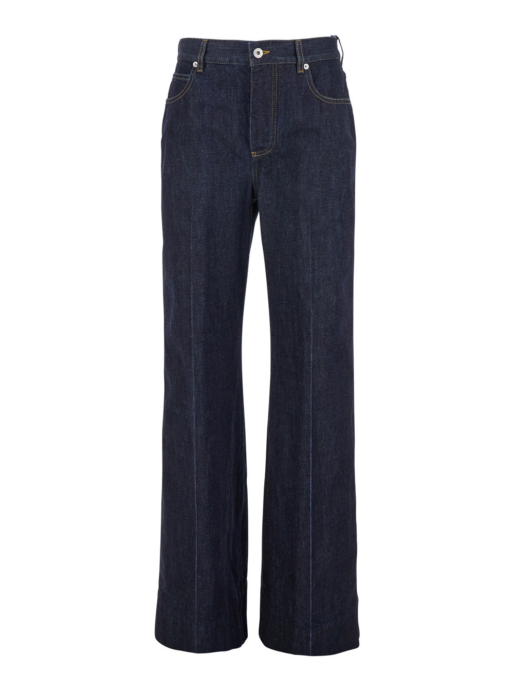 Bottega Veneta Women 'Indigo' Blue Palazzo Jeans With Logo Patch On The Back In Cotton Woman