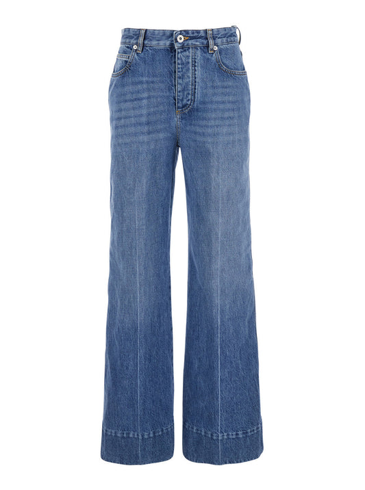 Bottega Veneta Women 'Vintage Indigo' Blue Jeans With Turn-Up Hem In Cotton Blend Woman