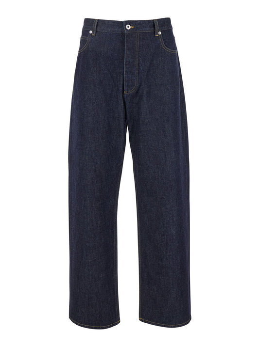 Bottega Veneta Men Dark Blue Five-Pocket Jeans With Intrecciato Motif On Back In Denim Man