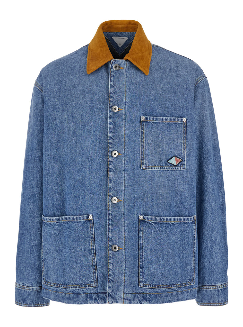 Bottega Veneta Men Blue Jacket With Suede Collar And Logo Patch In Denim Man