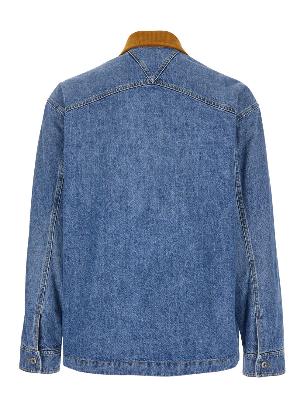 Bottega Veneta Men Blue Jacket With Suede Collar And Logo Patch In Denim Man
