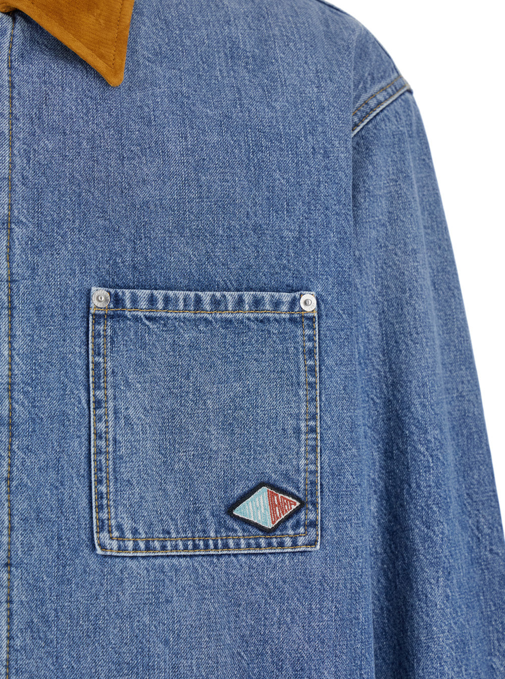 Bottega Veneta Men Blue Jacket With Suede Collar And Logo Patch In Denim Man