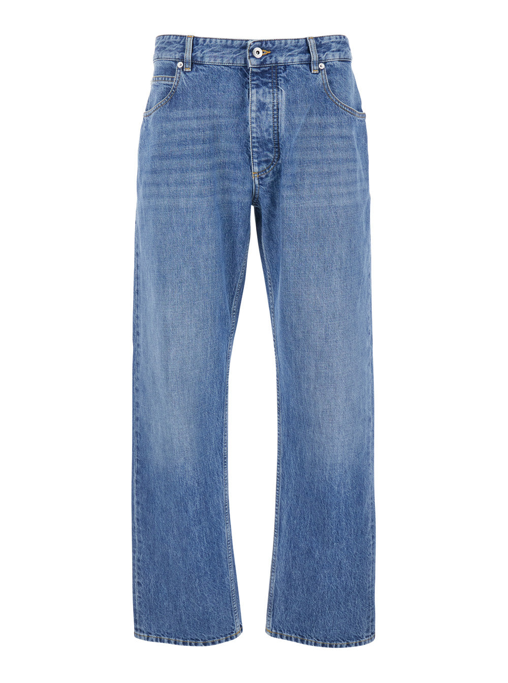 Bottega Veneta Men Blue Five Pocket Jeans With Back Logo Patch In Denim Man