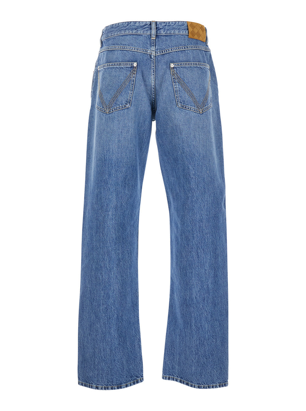 Bottega Veneta Men Blue Five Pocket Jeans With Back Logo Patch In Denim Man