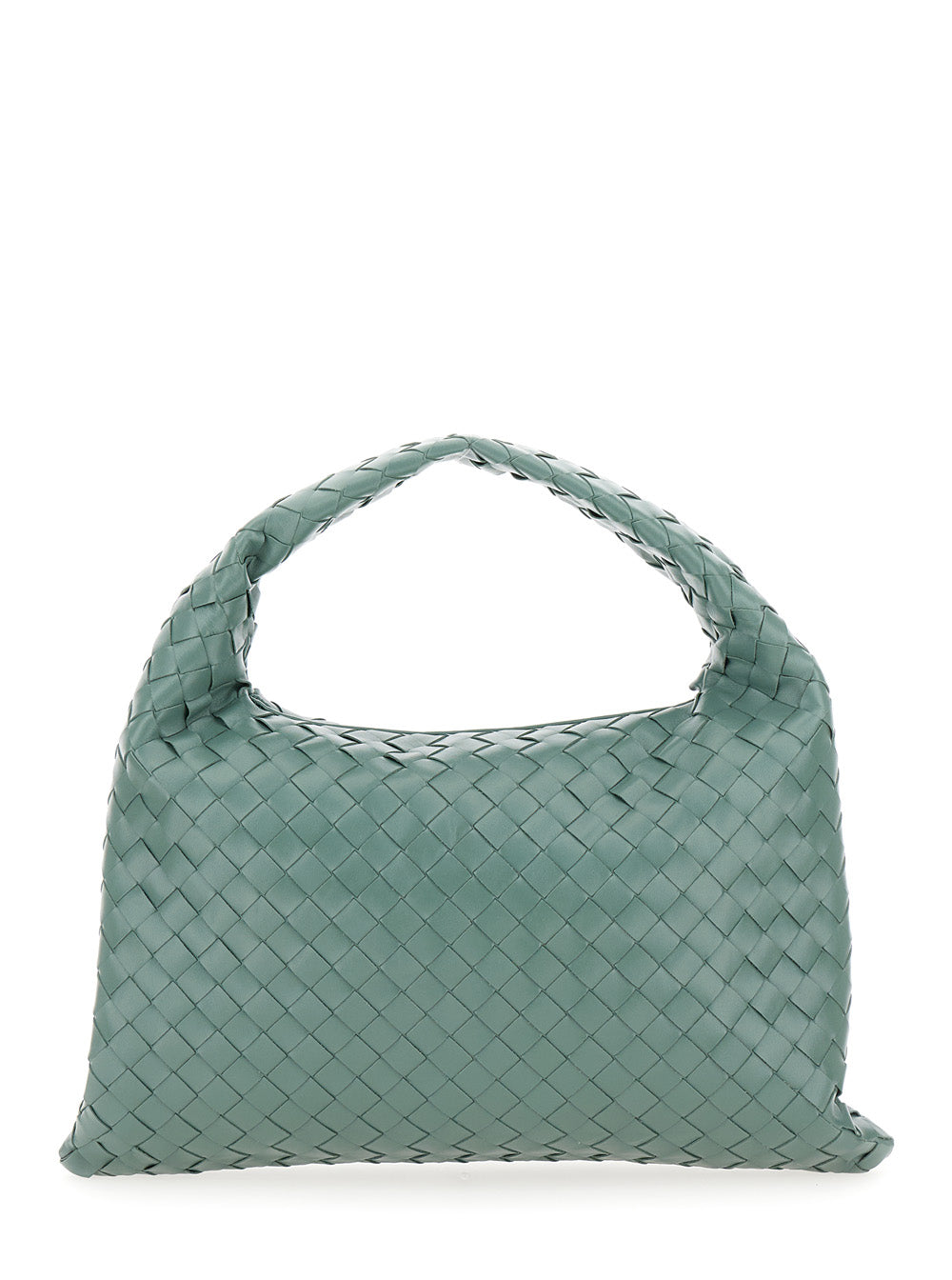 Bottega Veneta Women 'Hop Small' Light Green Shoulder Bag With Intreccio Motif In Leather Woman