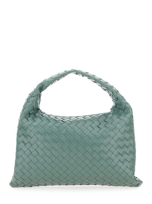 Bottega Veneta Women 'Hop Small' Light Green Shoulder Bag With Intreccio Motif In Leather Woman