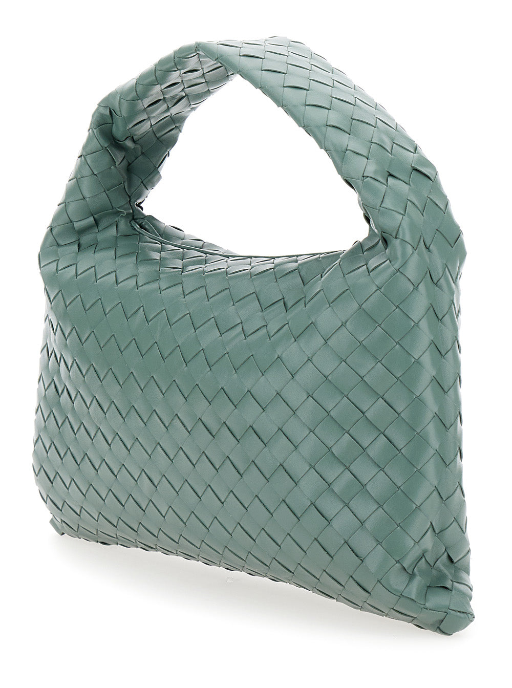 Bottega Veneta Women 'Hop Small' Light Green Shoulder Bag With Intreccio Motif In Leather Woman