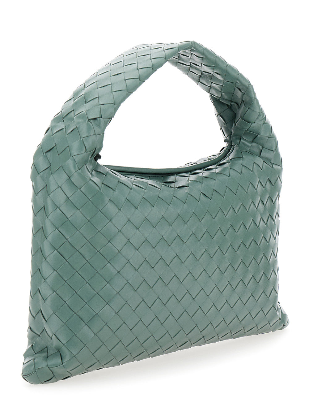 Bottega Veneta Women 'Hop Small' Light Green Shoulder Bag With Intreccio Motif In Leather Woman