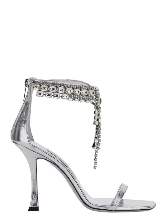 Jimmy Choo Women 'Verity' Metallic Sandals With High Stiletto Heel In Leather And Crystal Woman