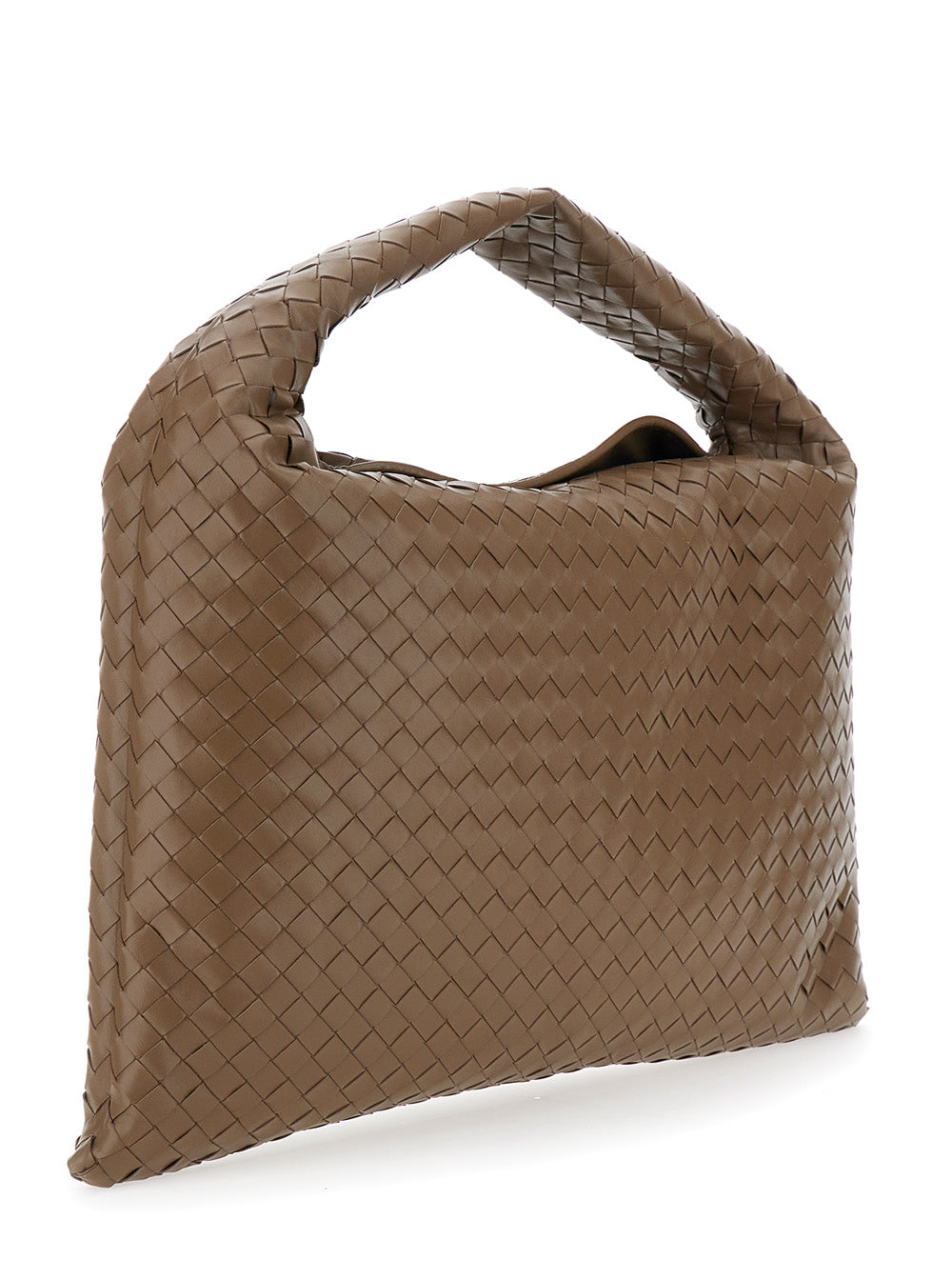 Bottega Veneta Women 'Hop Large' Brown Shoulder Bag With All-Over Intreccio Motif In Leather Woman