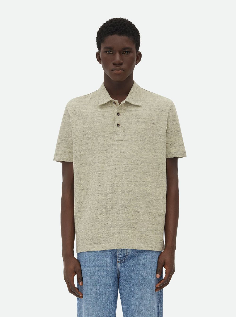 Bottega Veneta Men Green Polo Shirt With Embroidered Logo In Cotton Piquet Woman