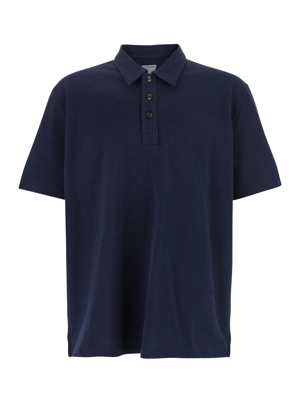 Bottega Veneta Men Blue Polo With Classic Collar And Embroidered Logo On The Front In Tone On Tone Cotton Man