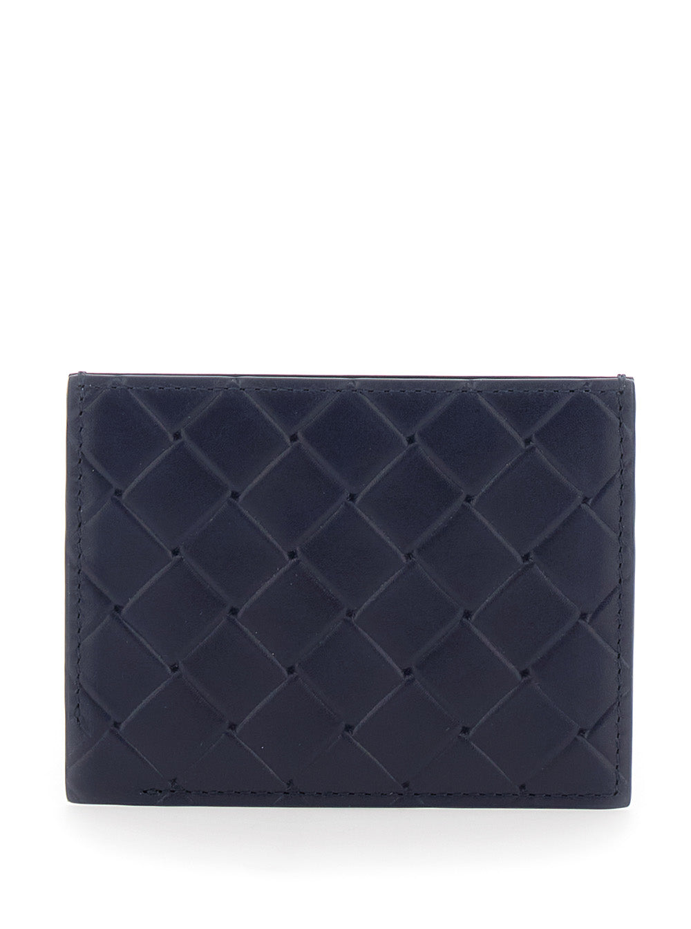 Bottega Veneta Men Blue Card Holder With Intreccio Motif And Embossed Logo In Leather Man