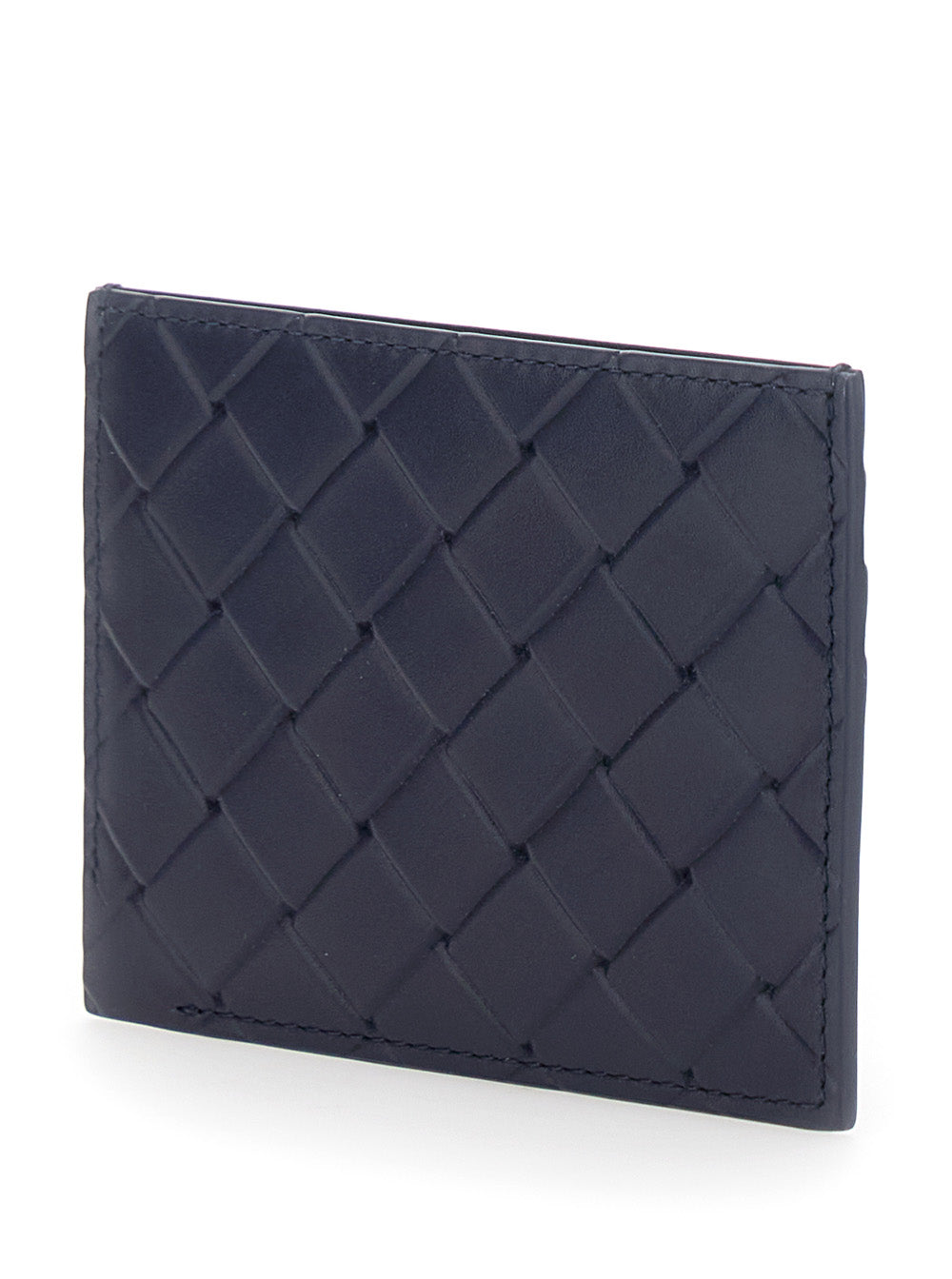 Bottega Veneta Men Blue Card Holder With Intreccio Motif And Embossed Logo In Leather Man