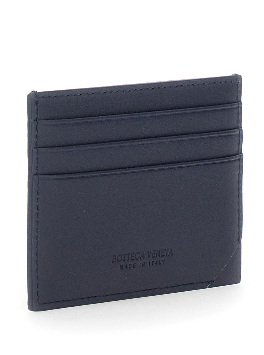 Bottega Veneta Men Blue Card Holder With Intreccio Motif And Embossed Logo In Leather Man