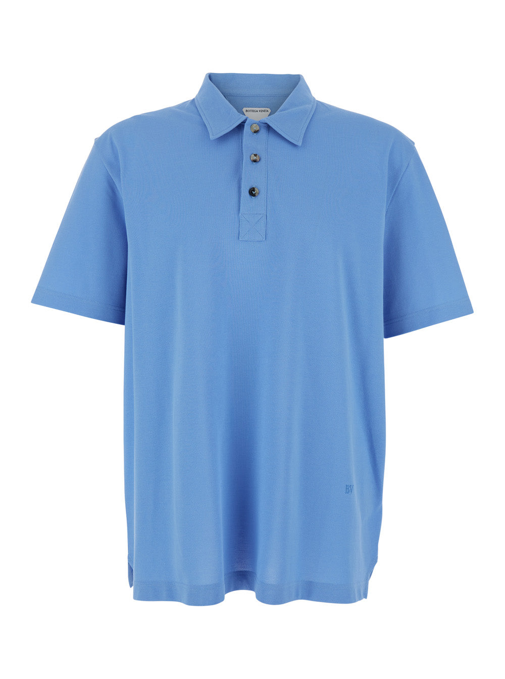 Bottega Veneta Men Blue Polo Shirt With Classic Collar And Logo Embroidery Detail On The Front In Cotton Man