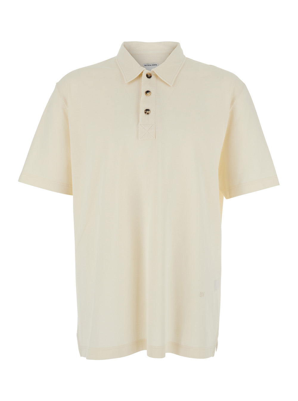 Bottega Veneta Men White Polo Shirt With Classic Collar And Logo Embroidery Detail On The Front In Cotton Man