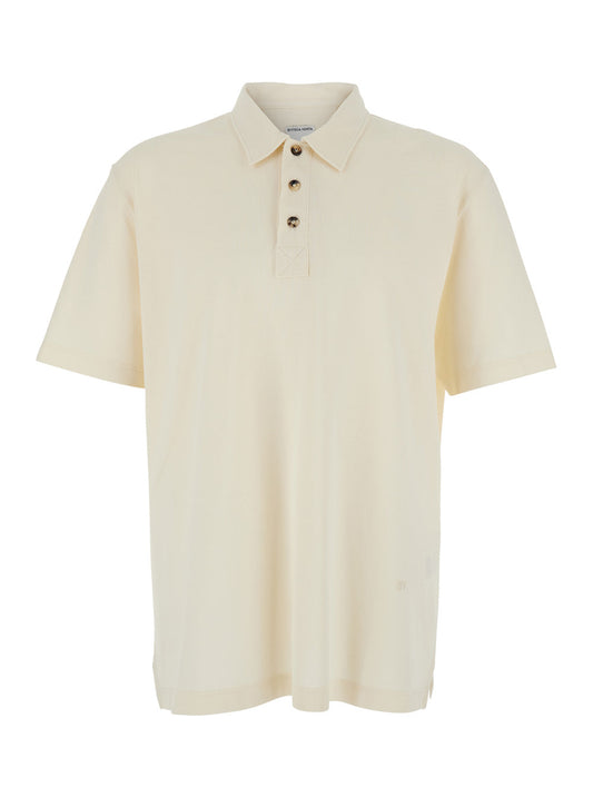 Bottega Veneta Men White Polo Shirt With Classic Collar And Logo Embroidery Detail On The Front In Cotton Man