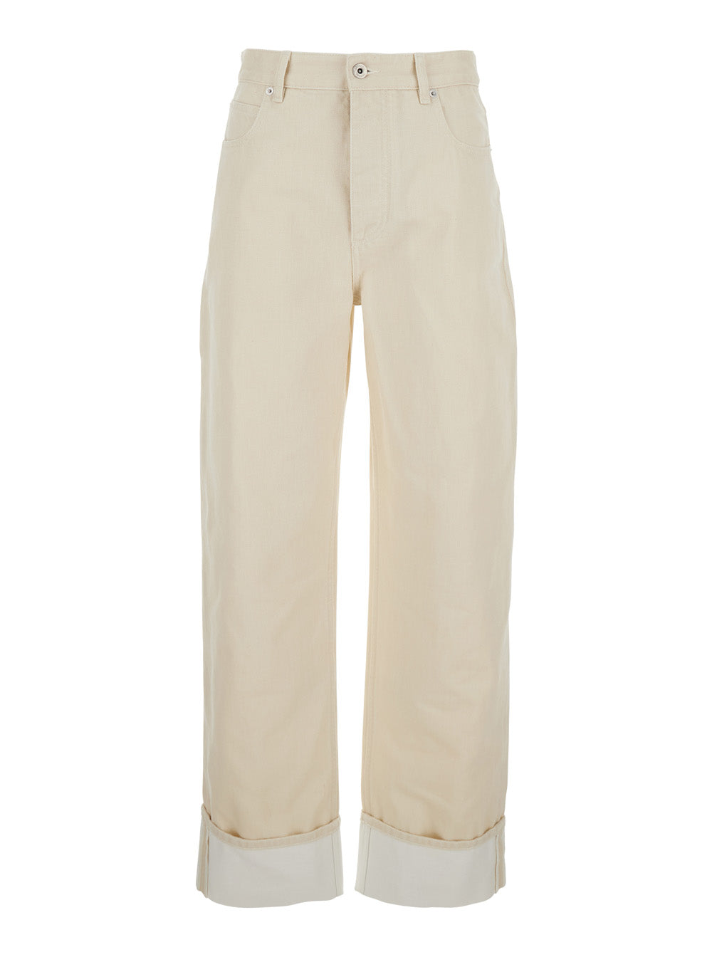 Bottega Veneta Women White Jeans With Cuffs On The Edges And Removable Patch With Hare On The Back In Denim Woman
