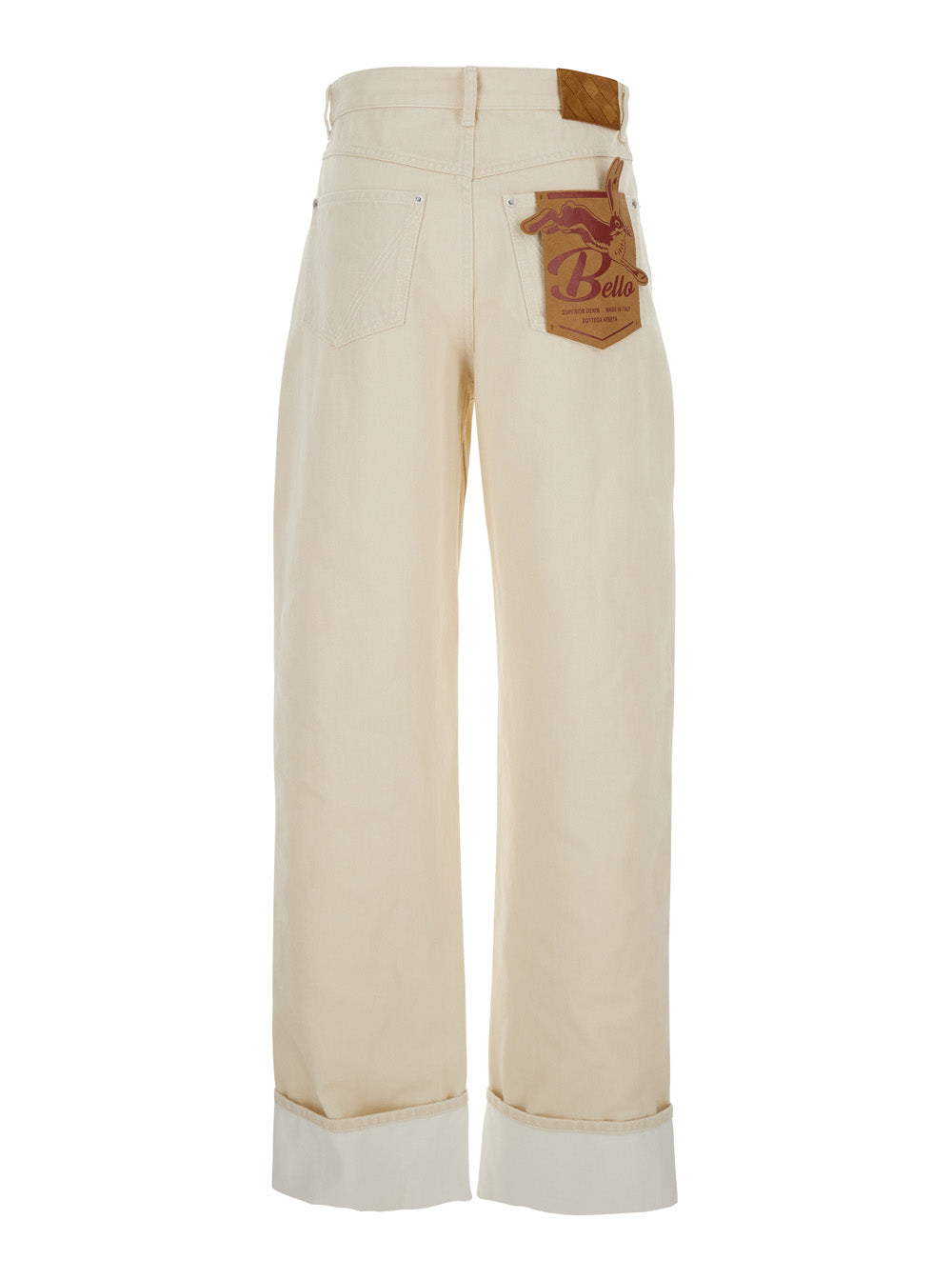 Bottega Veneta Women White Jeans With Cuffs On The Edges And Removable Patch With Hare On The Back In Denim Woman