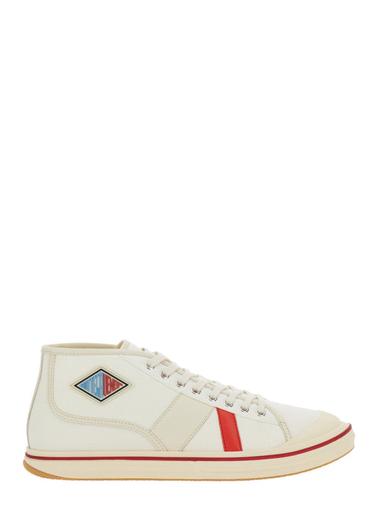 Bottega Veneta Men 'Eliot' White Sneakers With Logo Label On The Side And Leather Inserts In Cotton And Leather Blend Man
