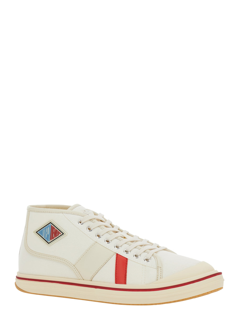 Bottega Veneta Men 'Eliot' White Sneakers With Logo Label On The Side And Leather Inserts In Cotton And Leather Blend Man