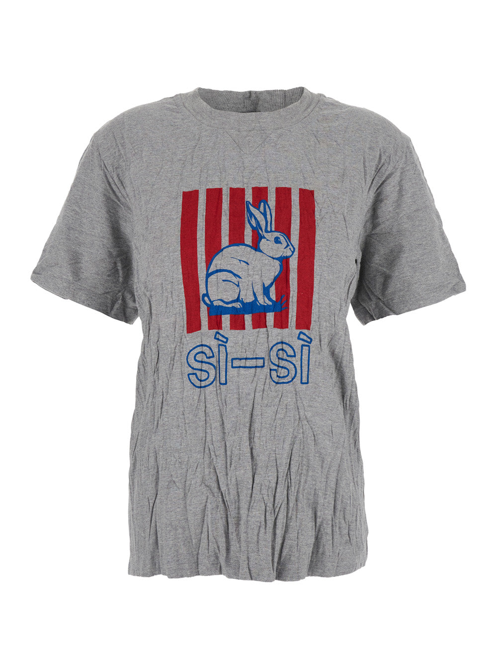 Bottega Veneta Women Grey Crewneck T-Shirt With Maxi Print On The Front And Wrinkled Ffect In Cotton Woman