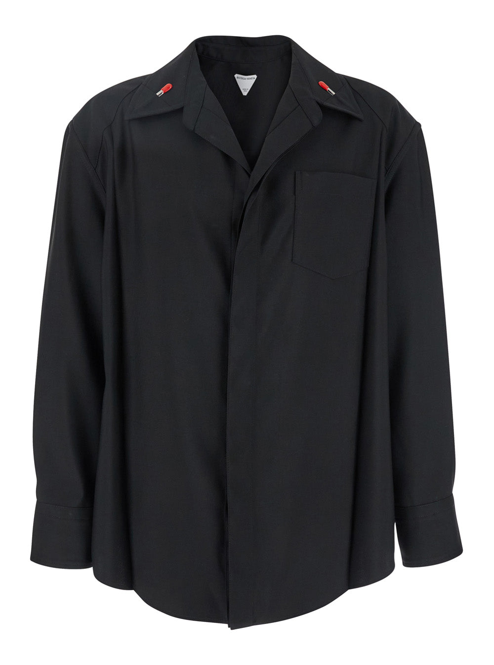 Bottega Veneta Men Black Shirt With Enamelled Match Shape Details And Chest Pocket In Wool Woman