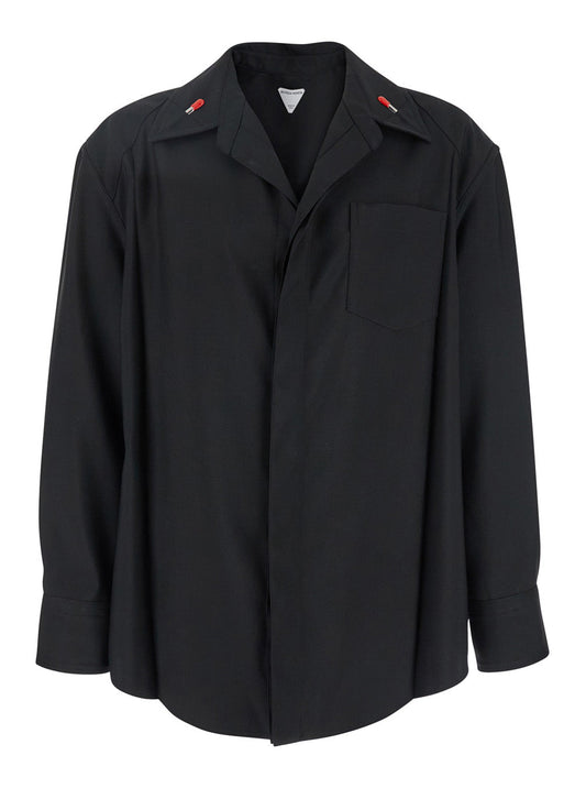 Bottega Veneta Men Black Shirt With Enamelled Match Shape Details And Chest Pocket In Wool Woman