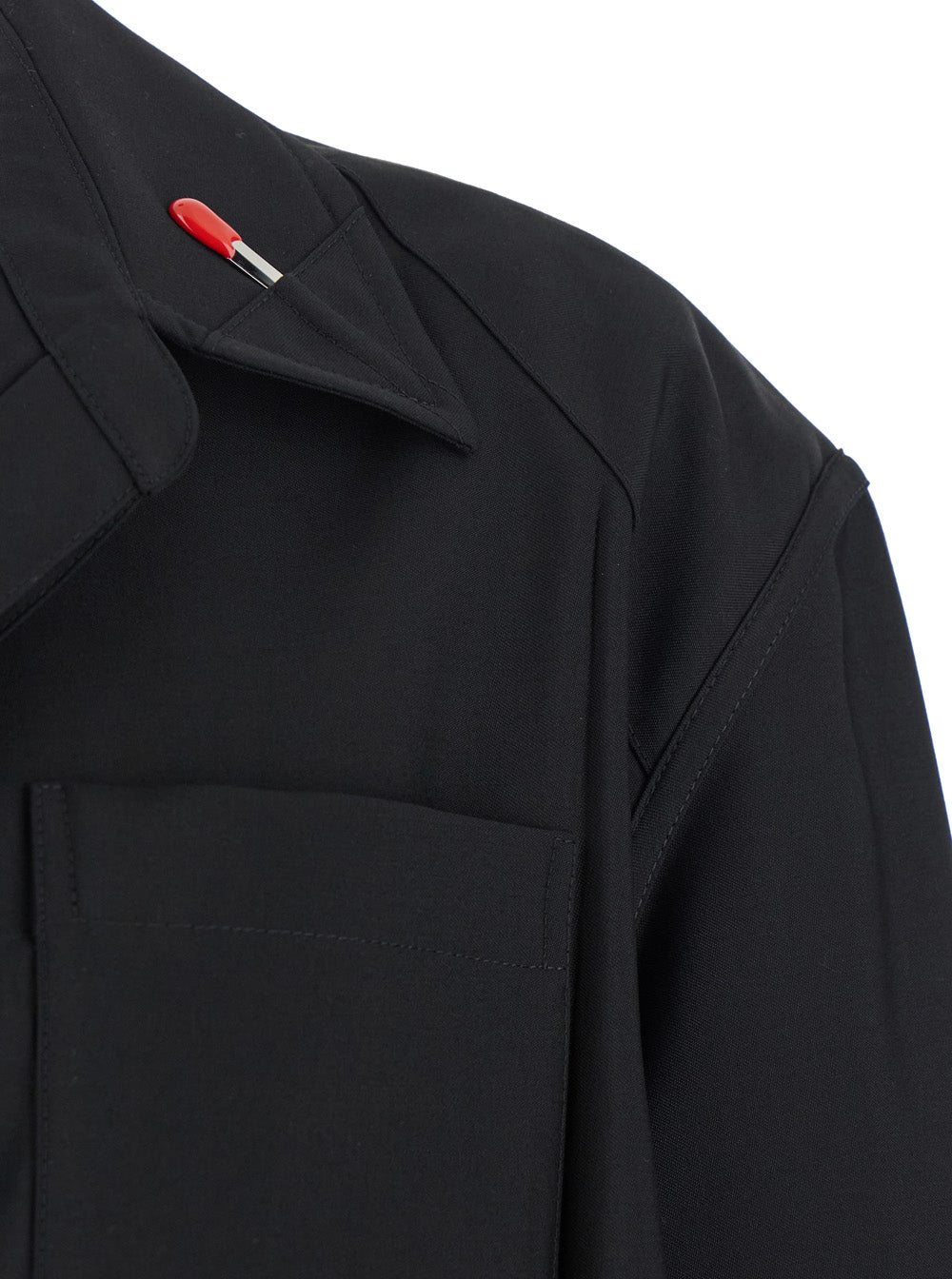 Bottega Veneta Men Black Shirt With Enamelled Match Shape Details And Chest Pocket In Wool Woman