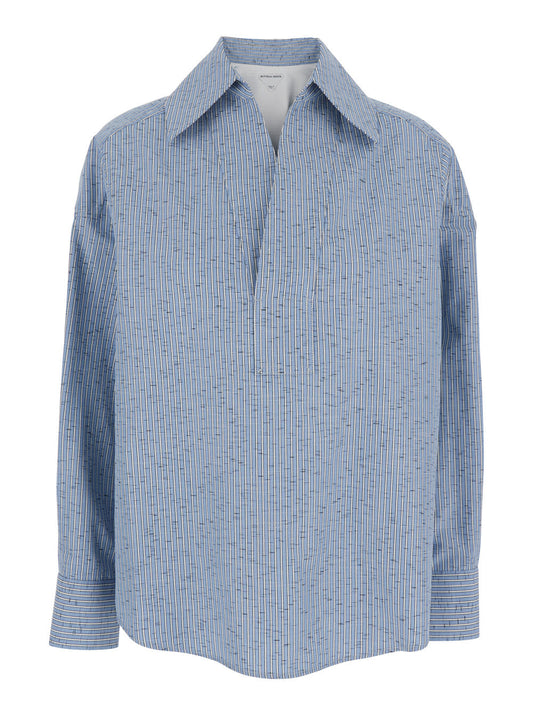 Bottega Veneta Women Blue Shirt With Deep Neckline On The Front And Long Sleeves In Cotton Poplin Woman
