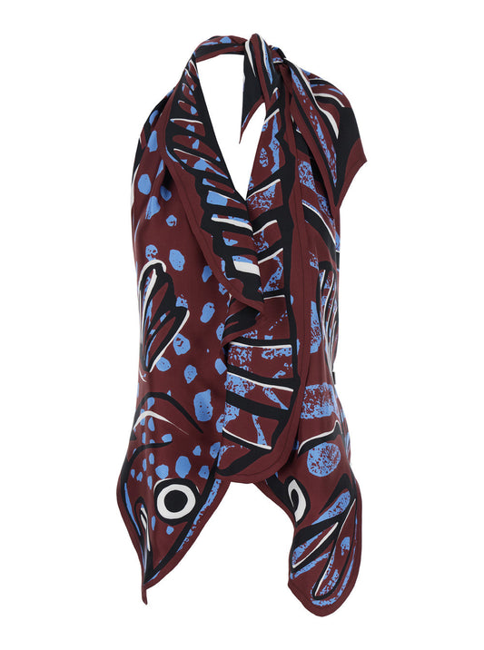 Bottega Veneta Women Multicolor Top With Asymmetric Design And All-Over Printed Motif In Silk Woman