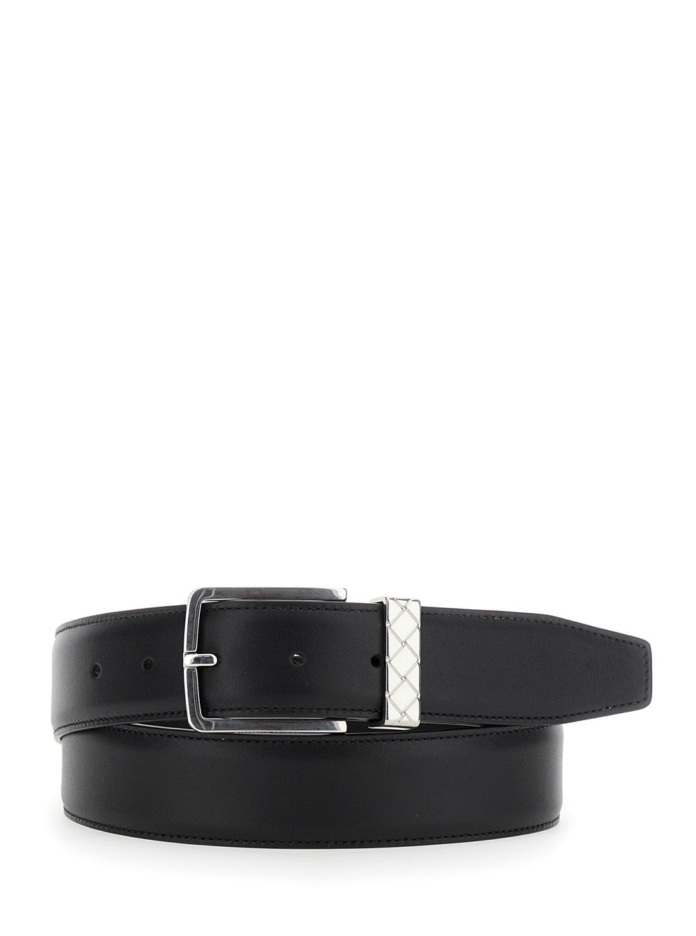 Bottega Veneta Men Black Belt With Intrecciato Detail On The Buckle In Leather Man