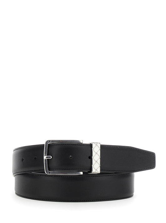 Bottega Veneta Men Black Belt With Intrecciato Detail On The Buckle In Leather Man