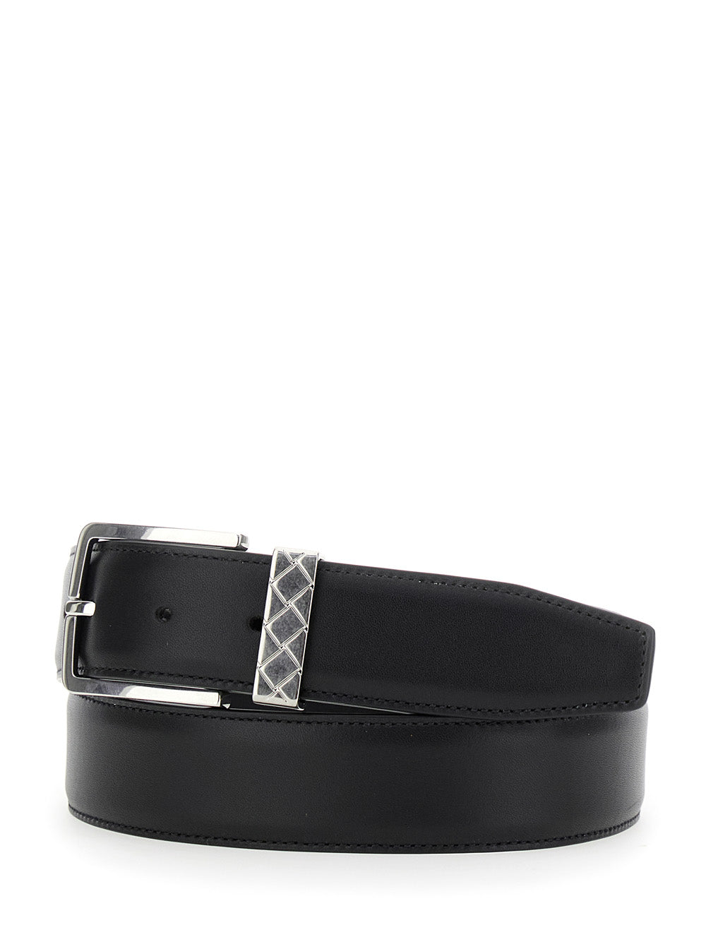 Bottega Veneta Men Black Belt With Intrecciato Detail On The Buckle In Leather Man