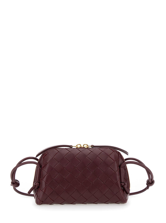 Bottega Veneta Women 'Concert' Bordeaux Crossbody Bag With Intreccio Motif In Leather Woman