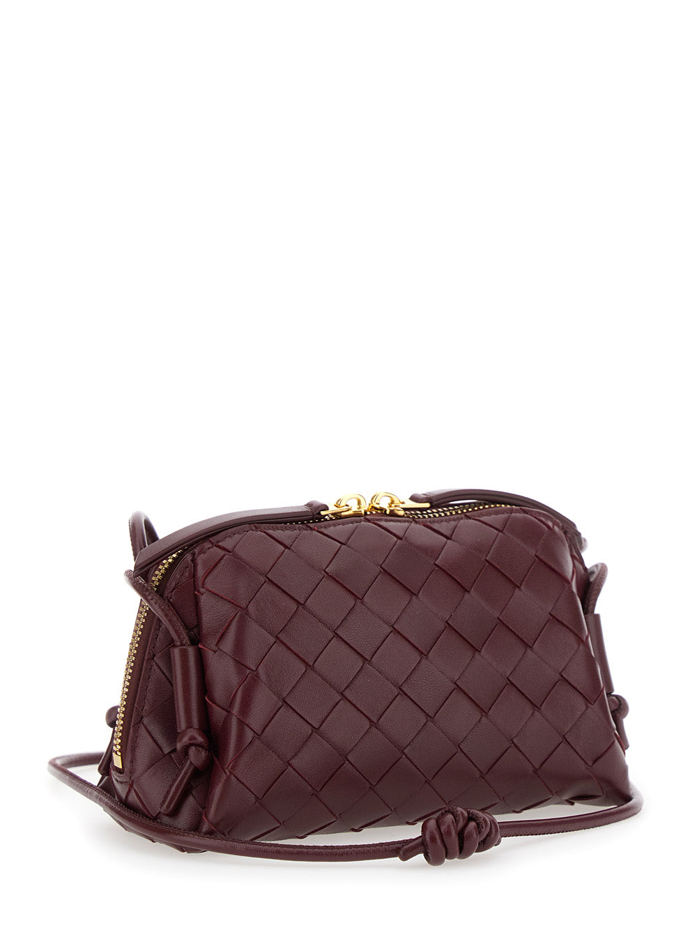 Bottega Veneta Women 'Concert' Bordeaux Crossbody Bag With Intreccio Motif In Leather Woman