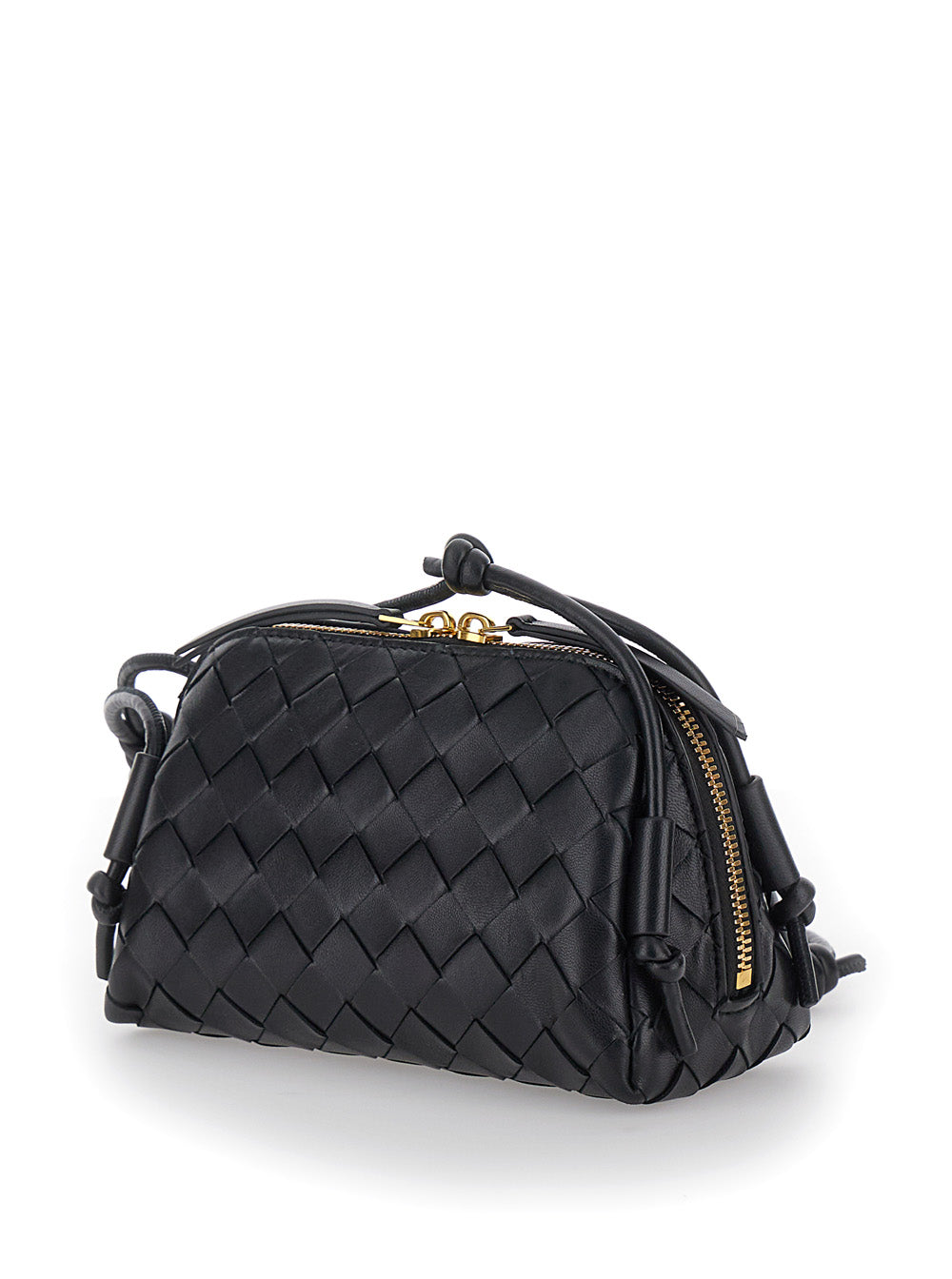 Bottega Veneta Women 'Concert' Black Crossbody Bag With Intreccio Motif In Leather Woman