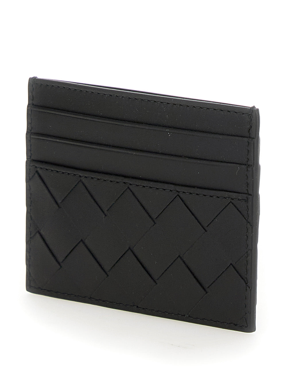 Bottega Veneta Men Black Card Holder With Intrecciato Motif In Leather Man