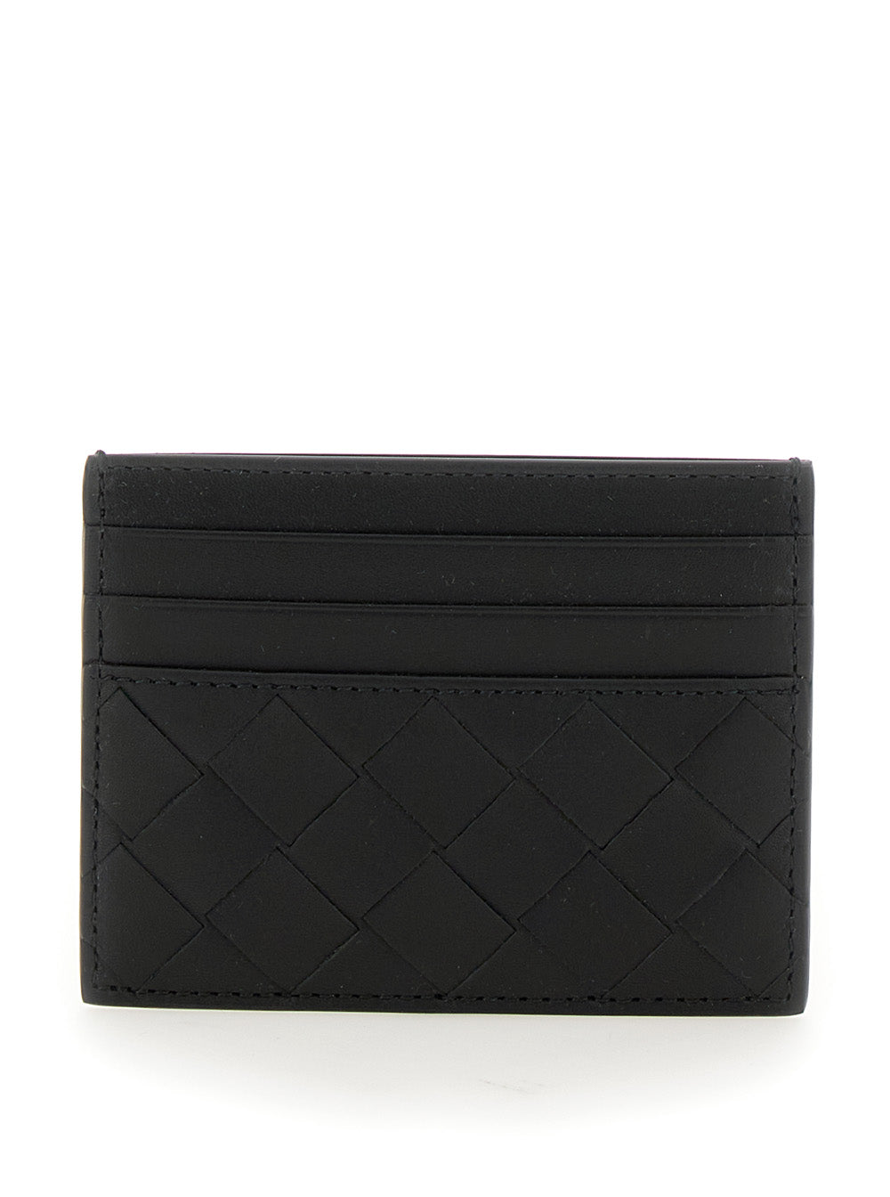 Bottega Veneta Men Black Card Holder With Intrecciato Motif In Leather Man