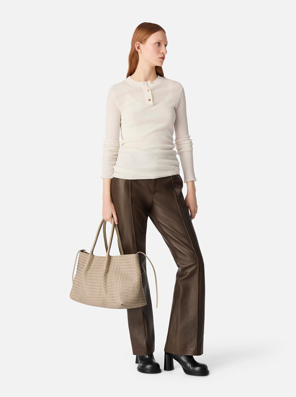 Bottega Veneta Women 'Pinacoteca' Beige Reversible Shoulder Bag With Two Top Handles And Intrecciato Motif In Leather Woman