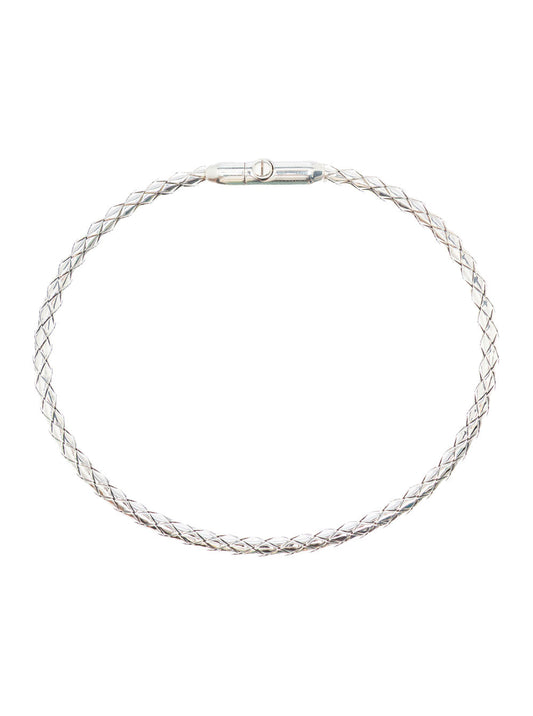 Bottega Veneta Men 'Intreccio' Metallic Bracelet With Rear Push Closure And Intrecciato Design In Silver Man