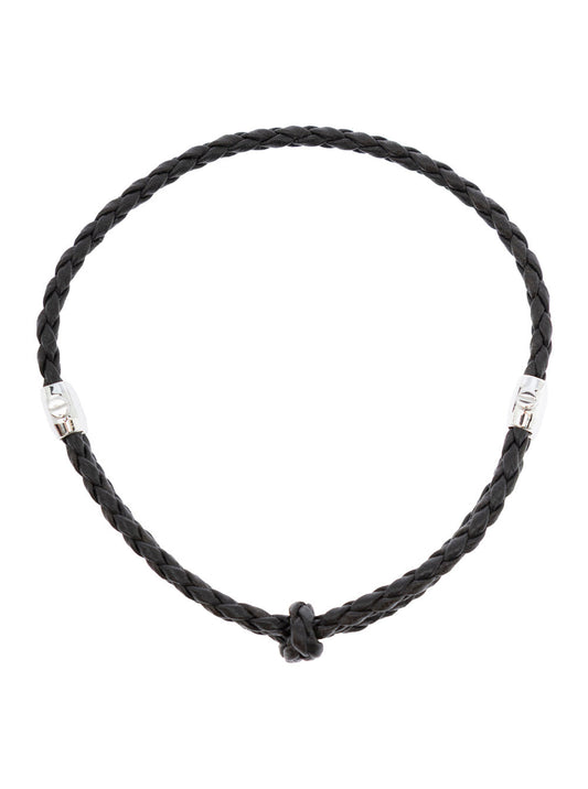 Bottega Veneta Men Metallic Bracelet With Intrecciato Design And Sliding Closure In Leather And Silver Man