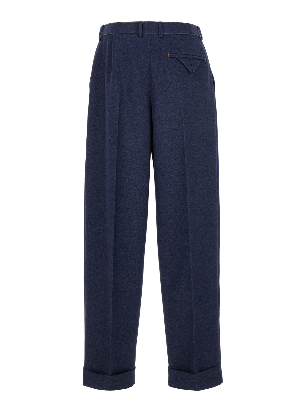 Bottega Veneta Men Blue Pants With Belt Loops And Turn-Up Hem In Wool Man