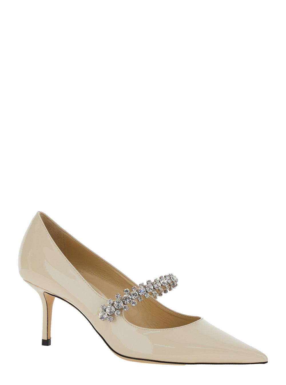 Jimmy Choo Women 'Bing' White Pumps With Crystal Embellishments And High Cone Heel In Patent Leather Blend Woman