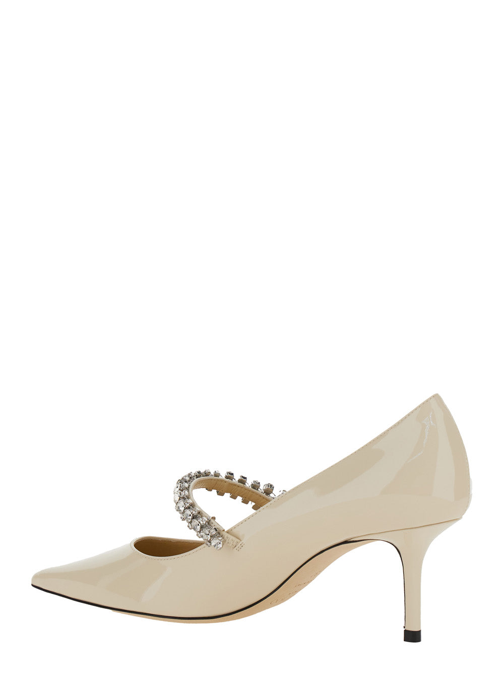 Jimmy Choo Women 'Bing' White Pumps With Crystal Embellishments And High Cone Heel In Patent Leather Blend Woman