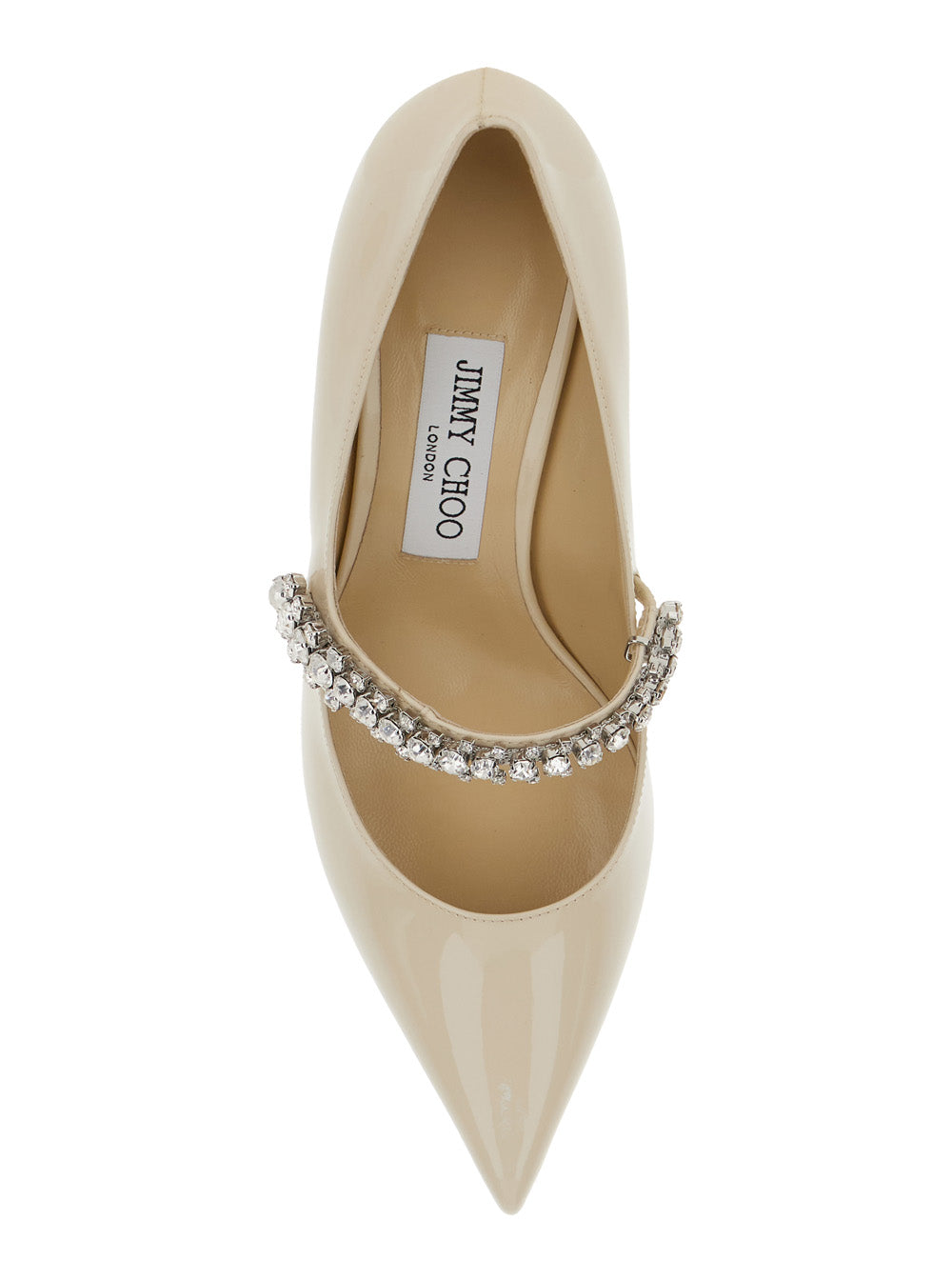 Jimmy Choo Women 'Bing' White Pumps With Crystal Embellishments And High Cone Heel In Patent Leather Blend Woman